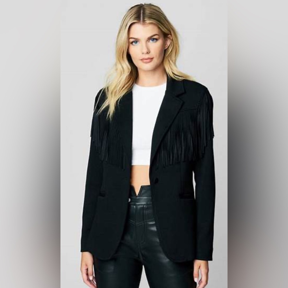 Blank nyc free people black fringe nwt small blazer jacket lined pockets